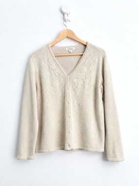 Vintage Tradition Cotton Floral Knit Cardigan Cottagecore Prairiecore Dainty L